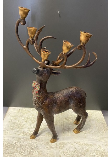 Kahverengi 5'li Yılbaşı Geyik Şamdan Seti, Sıcak ve Şık Dekorasyon Parçası modelleri