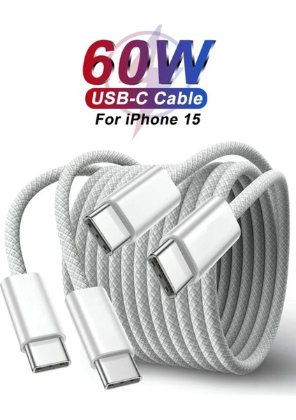 Apple Ipad Iphone 15/16 Plus/16 Pro Max Uyumlu 60W Hızlı Şarj Kablosu Örgü Usb-C Type-C Pd Kablo