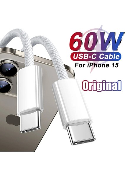 Apple Ipad Iphone 15/16 Plus/16 Pro Max Uyumlu 60W Hızlı Şarj Kablosu Örgü Usb-C Type-C Pd Kablo
