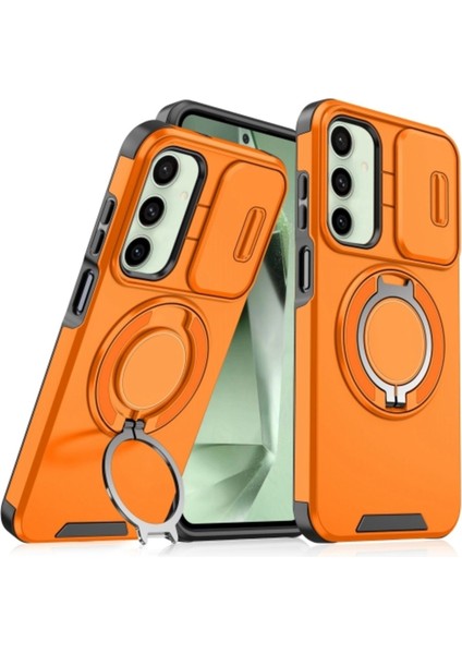 Samsung Galaxy S24 Fe Uyumlu Kılıf Kamera Korumalı Sürgülü 360 Dönebilen Magsafe Stand Tank Kapak