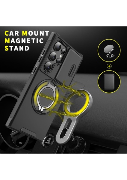Samsung Galaxy S24 Fe Uyumlu Kılıf Kamera Korumalı Sürgülü 360 Dönebilen Magsafe Stand Tank Kapak