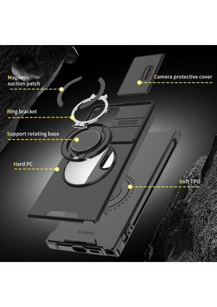 Samsung Galaxy S24 Fe Uyumlu Kılıf Kamera Korumalı Sürgülü 360 Dönebilen Magsafe Stand Tank Kapak