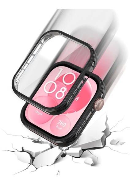 Huawei Watch Fit 3 Uyumlu Kılıf Ekran ve Kasa Koruyucu Siyah Kasa Koruma Çerçeve Guard 360 Koruma