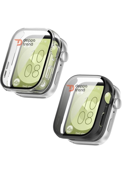 Huawei Watch Fit 3 Uyumlu Kılıf Ekran ve Kasa Koruyucu Siyah Kasa Koruma Çerçeve Guard 360 Koruma