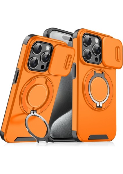 iPhone 14 Pro Max Uyumlu Kılıf Kamera Korumalı Sürgülü 360 Dönebilen Magsafe Stand Renkli Tank Kapak