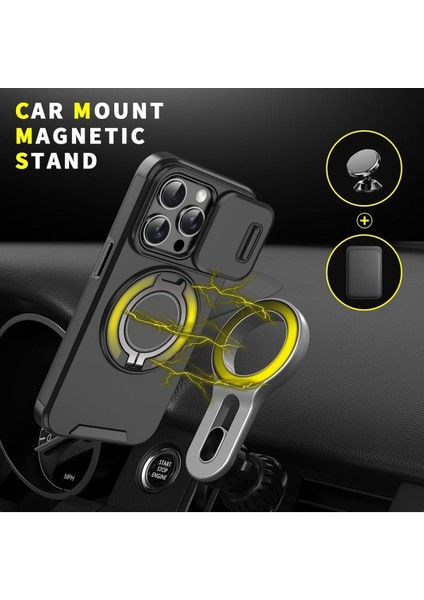 iPhone 14 Pro Max Uyumlu Kılıf Kamera Korumalı Sürgülü 360 Dönebilen Magsafe Stand Renkli Tank Kapak
