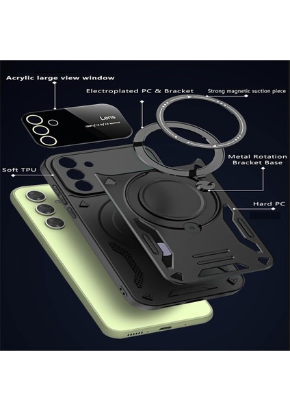 Samsung Galaxy A34 Uyumlu Kılıf Magsafe Standlı Kamera Lens Korumalı Dayanıklı Renkli Tank Kapak fiyatları