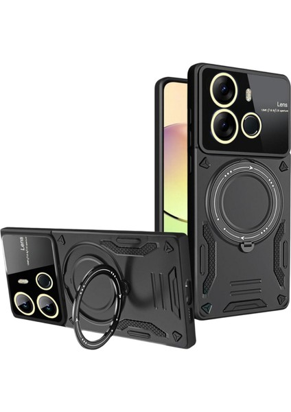 Tecno Spark Go 2023 Uyumlu Kılıf Magsafe Standlı Kamera Lens Korumalı Renkli Dayanıklı Tank Kapak