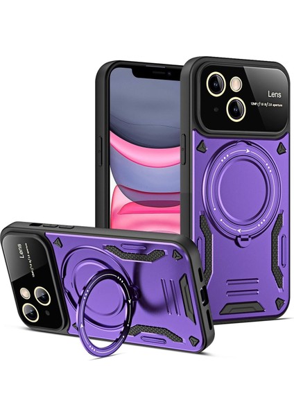 iPhone 15 Plus Uyumlu Kılıf Magsafe Standlı Kamera Lens Korumalı Dayanıklı Renkli Tank Kapakk