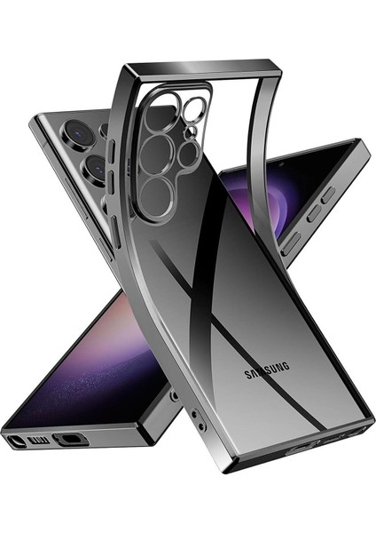 Samsung Galaxy S24 Ultra Uyumlu Kılıf Kenarları Renkli Kamera Korumalı Dayanklı Şeffaf Slikon Kapak