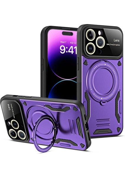 iPhone 14 Pro Max Uyumlu Kılıf Magsafe Standlı Kamera Lens Korumalı Dayanıklı Renkli Tank Kapakk