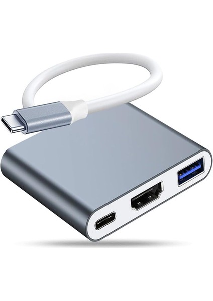 Ipad Iphone 16 Pro Max Uyumlu Type-C To 4K HDMI Hub Usb-C Type-C Pd USB Çevirici 3in1 Dönüştürücü