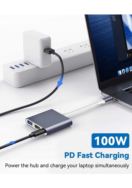 Ipad Iphone 16 Pro Max Uyumlu Type-C To 4K HDMI Hub Usb-C Type-C Pd USB Çevirici 3in1 Dönüştürücü indirimleri