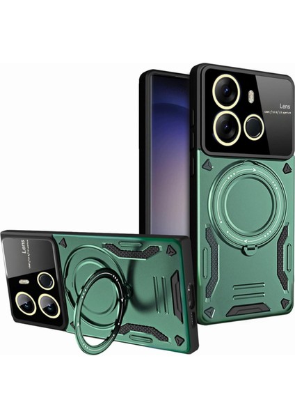 Tecno Spark Go 2023 Uyumlu Kılıf Magsafe Standlı Kamera Lens Korumalı Renkli Dayanıklı Tank Kapak