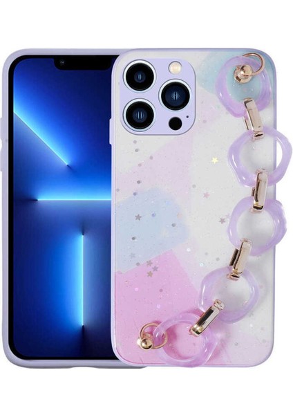 Apple Iphone 13 Pro Uyumlu Kılıf 3D Kamera Korumalı Zincirli El Askılı Lila Renk Silikon Kapak fiyatları