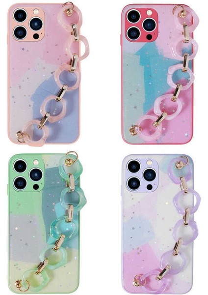 Apple Iphone 13 Pro Uyumlu Kılıf 3D Kamera Korumalı Zincirli El Askılı Lila Renk Silikon Kapak modelleri