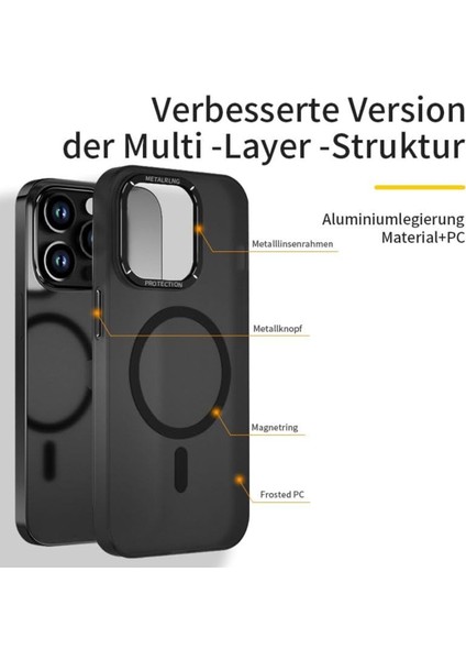 iPhone 14 Pro Max Uyumlu Kılıf Metal Kamera Çıkıntılı Mat Magsafe Sararmaya Dayanıklı Koruyucu Kapak