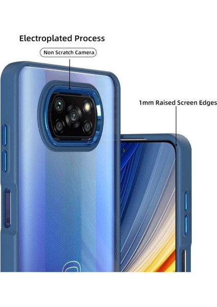 Xiaomi Poco X3 Uyumlu Kılıf Kamera Çıkıntılı Arkası Şeffaf Kenarları Renkli Silikon Kapak