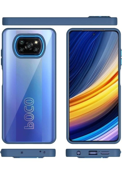 Xiaomi Poco X3 Uyumlu Kılıf Kamera Çıkıntılı Arkası Şeffaf Kenarları Renkli Silikon Kapak