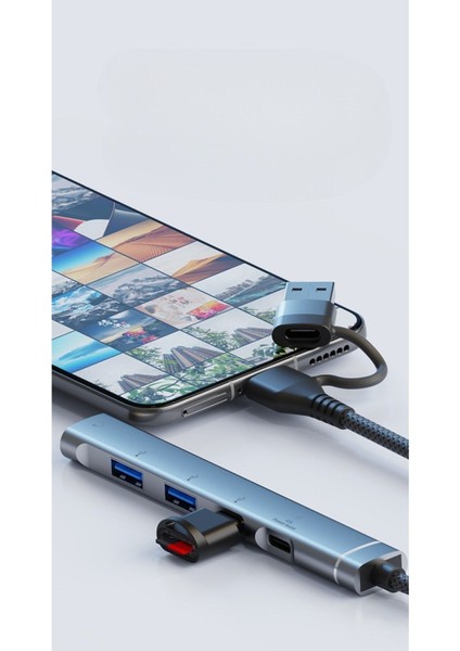 Pc/ipad/macbook/iphone 15 Plus/16 Pro Max Uyumlu Type-C/usb To Usb/type-C/3.5mm Jack Çevirici Hub fırsatları
