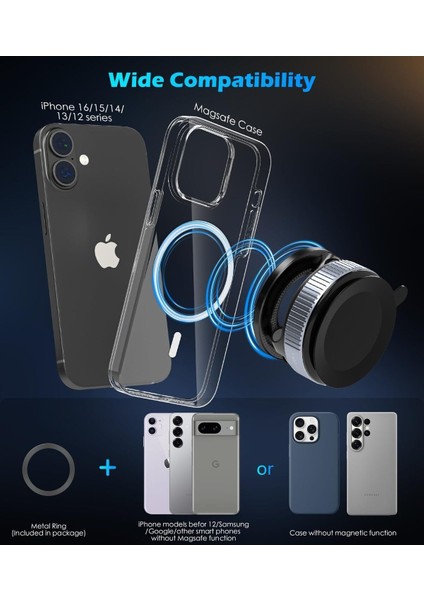 iPhone 11-12-13-14-15-16 Plus-16 Pro Max Uyumlu Magsafe Vakumlu Mıknatıslı Araç Içi Telefon Tutucu