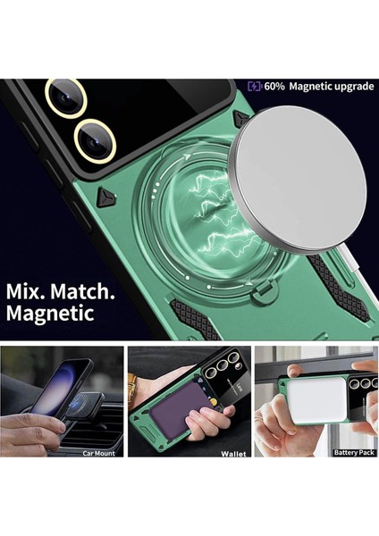 Samsung Galaxy S23 Fe Uyumlu Kılıf Magsafe Standlı Kamera Lens Koruma Dayanıklı Renkli Tank Kapak