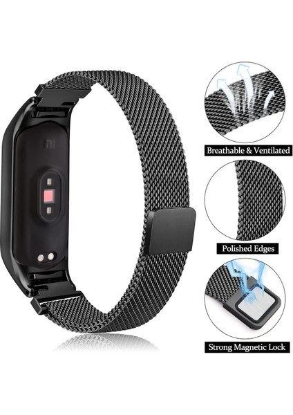 Xiaomi Mi Band 8 Uyumlu Kordon Ayarlanabilir Mıknatıslı Metal Hasır Manyetik Paslanmaz Kordon