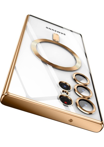 Samsung Galaxy S23 Ultra Uyumlu Kılıf 3D Kamera Lens Korumalı Magsafe Kenarı Renkli Şeffaf Kapak