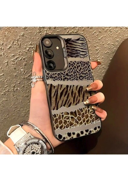 Samsung Galaxy S20 Fe Uyumlu Kılıf Leopar Desenli Kahverengi Çizgili Metalik Tuşlu Kamera Çıkıntılı fiyatları