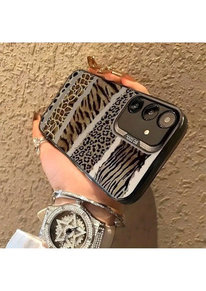 Samsung Galaxy S20 Fe Uyumlu Kılıf Leopar Desenli Kahverengi Çizgili Metalik Tuşlu Kamera Çıkıntılı