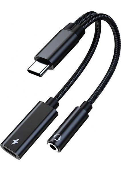 Samsung Xiaomi Uyumlu Type-C Jack Kulaklık Çevirici Dönüştürücü Örgü Kablo Bluetooth Gerektirmez