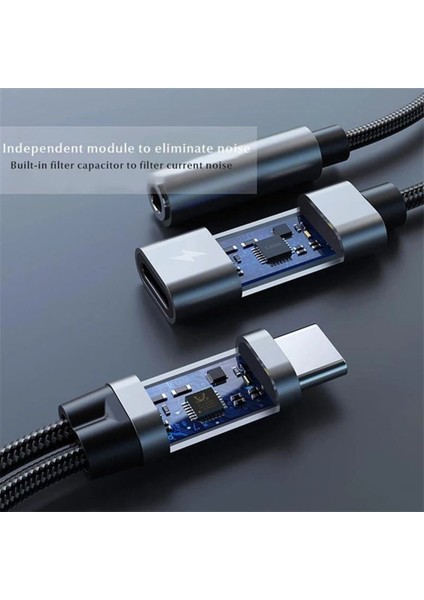 Samsung Xiaomi Uyumlu Type-C Jack Kulaklık Çevirici Dönüştürücü Örgü Kablo Bluetooth Gerektirmez