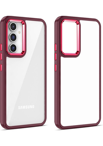 Samsung Galaxy A54 Uyumlu Kılıf Metalik Kamera Çıkıntılı Şeffaf Kenarları Renkli Koruyucu Kapak