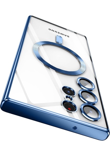 Samsung Galaxy S24 Ultra Uyumlu Kılıf 3D Kamera Lens Korumalı Magsafe Kenarı Renkli Şeffaf Kapak