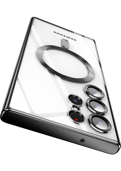 Samsung Galaxy S23 Ultra Uyumlu Kılıf 3D Kamera Lens Korumalı Magsafe Kenarı Renkli Şeffaf Kapak