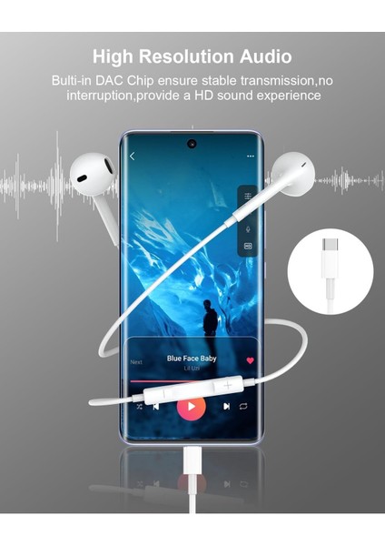 Iphone 15 Pro 16 Plus 16 Pro Max Uyumlu Kulaklık Type-C Uyumlu Tak Çalıştır Bluetooth Gerektirmez indirimleri