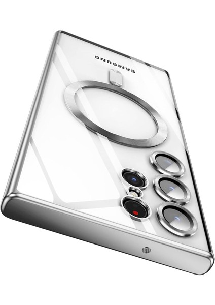 Samsung Galaxy S23 Uyumlu Kılıf 3D Kamera Lens Korumalı Magsafe Kenarı Renkli Şeffaf Kapak