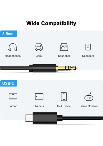 Samsung Xiaomi Uyumlu Aux Kablosu Type-C To Jack Çevirici Dönüştürücü Siyah Bluetooth Gerektirmez fiyatları
