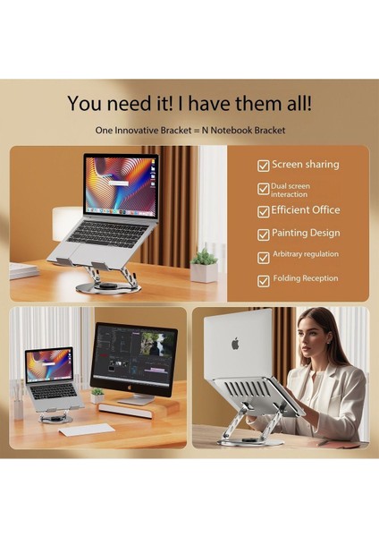 Dönebilen Yüksek Kaliteli Katlanabilir Ayarlanabilir Metal Masa Üstü Tablet Macbook Laptop Standı fırsatları