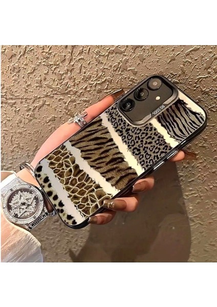 Samsung Galaxy S24 PLUS/S25 Plus Uyumlu Kılıf Leopar Desenli Kahverengi Çizgili Metalik Tuşlu Kapak indirimleri