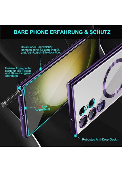 Samsung Galaxy S24 Ultra Uyumlu Kılıf 3D Kamera Lens Korumalı Magsafe Kenarı Renkli Şeffaf Kapak modelleri
