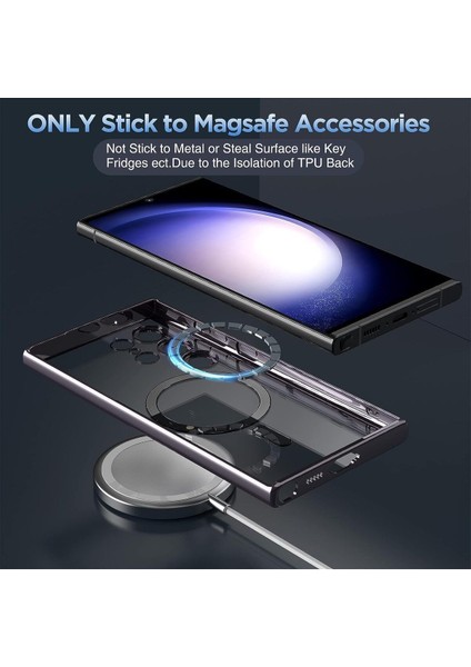 Samsung Galaxy S24 Ultra Uyumlu Kılıf 3D Kamera Lens Korumalı Magsafe Kenarı Renkli Şeffaf Kapak