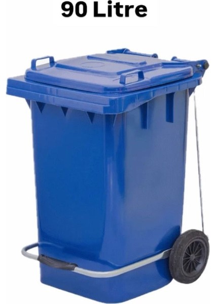 90 Litre Tıbbi Atık Plastik Pedallı Çöp Konteyneri Mavi Isıya Karşı Dayanıklı