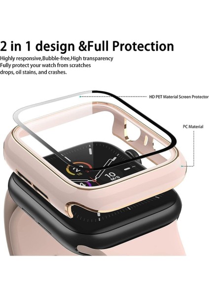 Apple Watch Se 6 5 4 40MM Uyumlu Kılıf Ekran ve Kasa Koruyucu Tam Kaplayan Parlak Watch Kasa Koruma