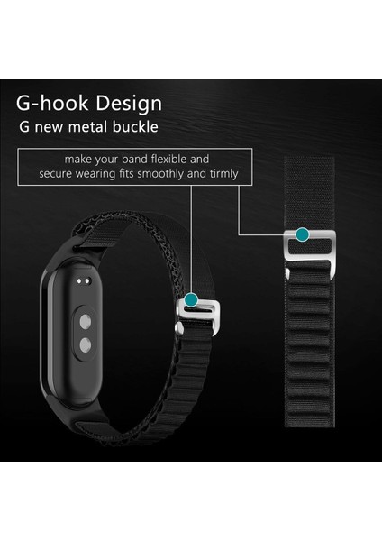 Xiaomi Mi Band 8/9 Uyumlu Kumaş Kordon Metal Tokalı Ayarlanabilir Lansman Kordon