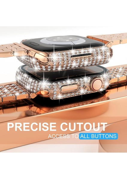 Apple Watch 45MM 7/8/9 Uyumlu Kılıf Ekran ve Kasa Koruyucu Parlak Büyük Taşlı Watch Kasa Koruma modelleri