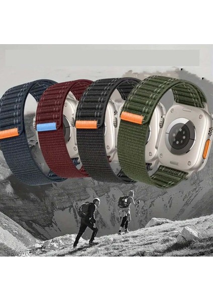 Apple Watch 44MM/45MM/46MM/49MM Uyumlu Kordon Bakla Bölmeli Dizayn Hasır Cırt Dokuma Kumaş Kordon