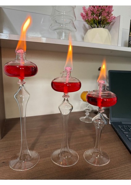 El Yapımı Cam Kandil 3'lü Set, Dekoratif ve Şık Kırmızı Tasarım fiyatları
