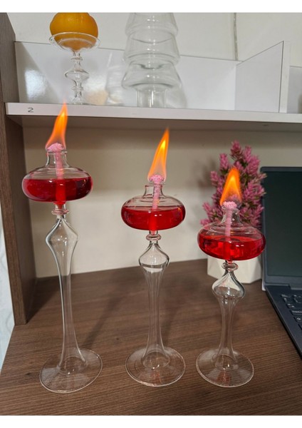 El Yapımı Cam Kandil 3'lü Set, Dekoratif ve Şık Kırmızı Tasarım modelleri