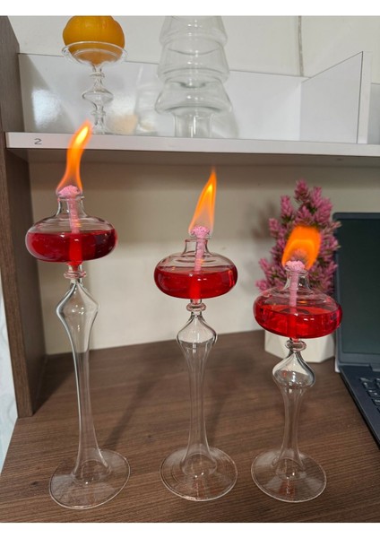 El Yapımı Cam Kandil 3'lü Set, Dekoratif ve Şık Kırmızı Tasarım fırsatları